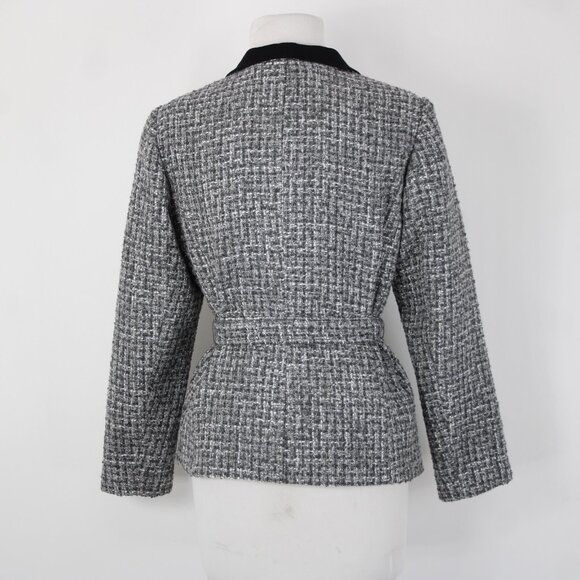 White House Black Market Sz 10P Gray Black Tweed Belted Acrylic Poly Jacket - Picture 11 of 16